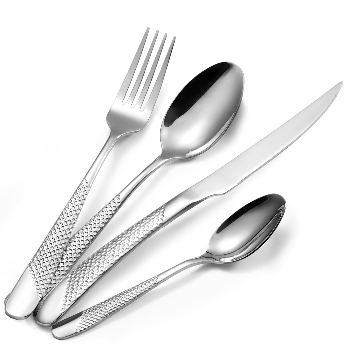 16 Piece Hammered Silverware Set for 4, Premium Food-grade Stainless Steel Flatware Set, Modern Design & Mirror