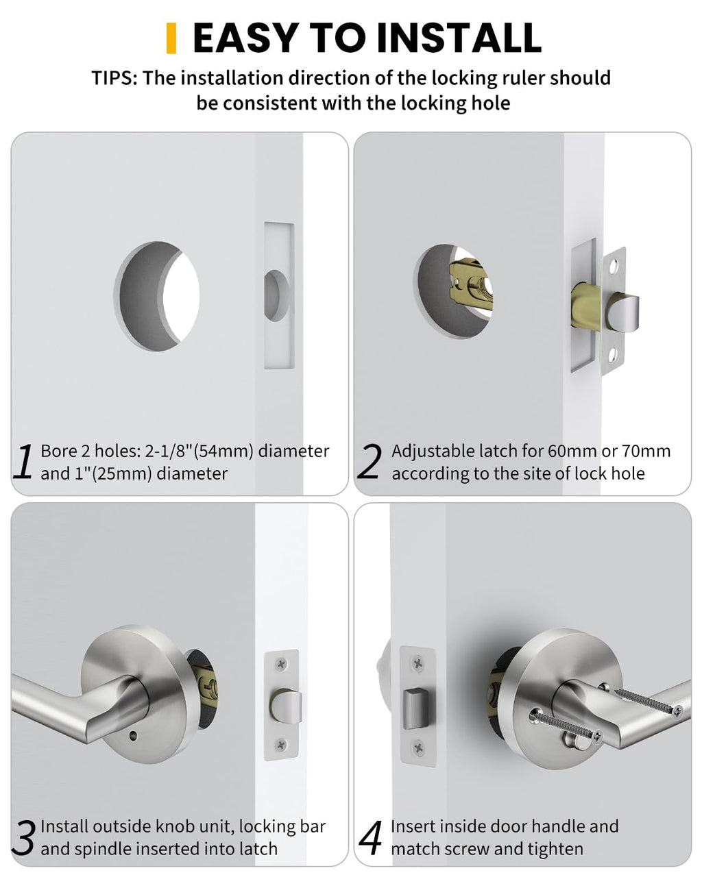 Brushed Nickel Door Handles Interior Privacy Door Handle 4 Pack