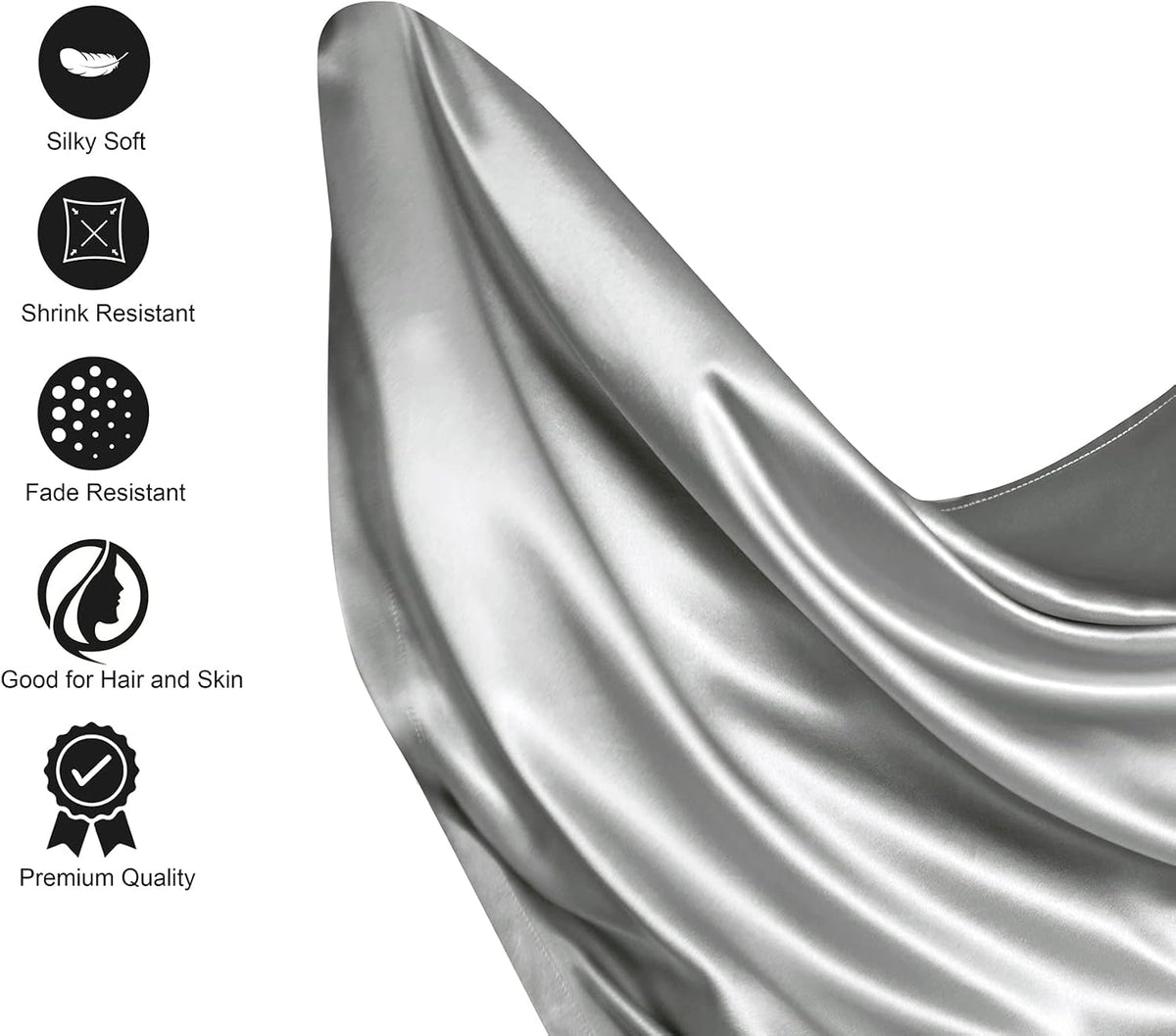 Silk like Satin Sheets, King Bed Sheet Set, Light Gray, 4 Piece