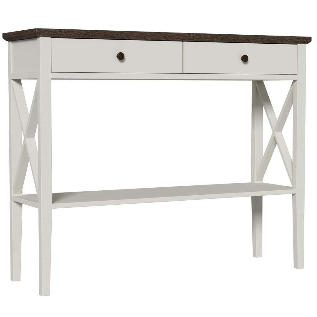 39" Farmhouse Entryway Table with Drawers and Storage Shelf