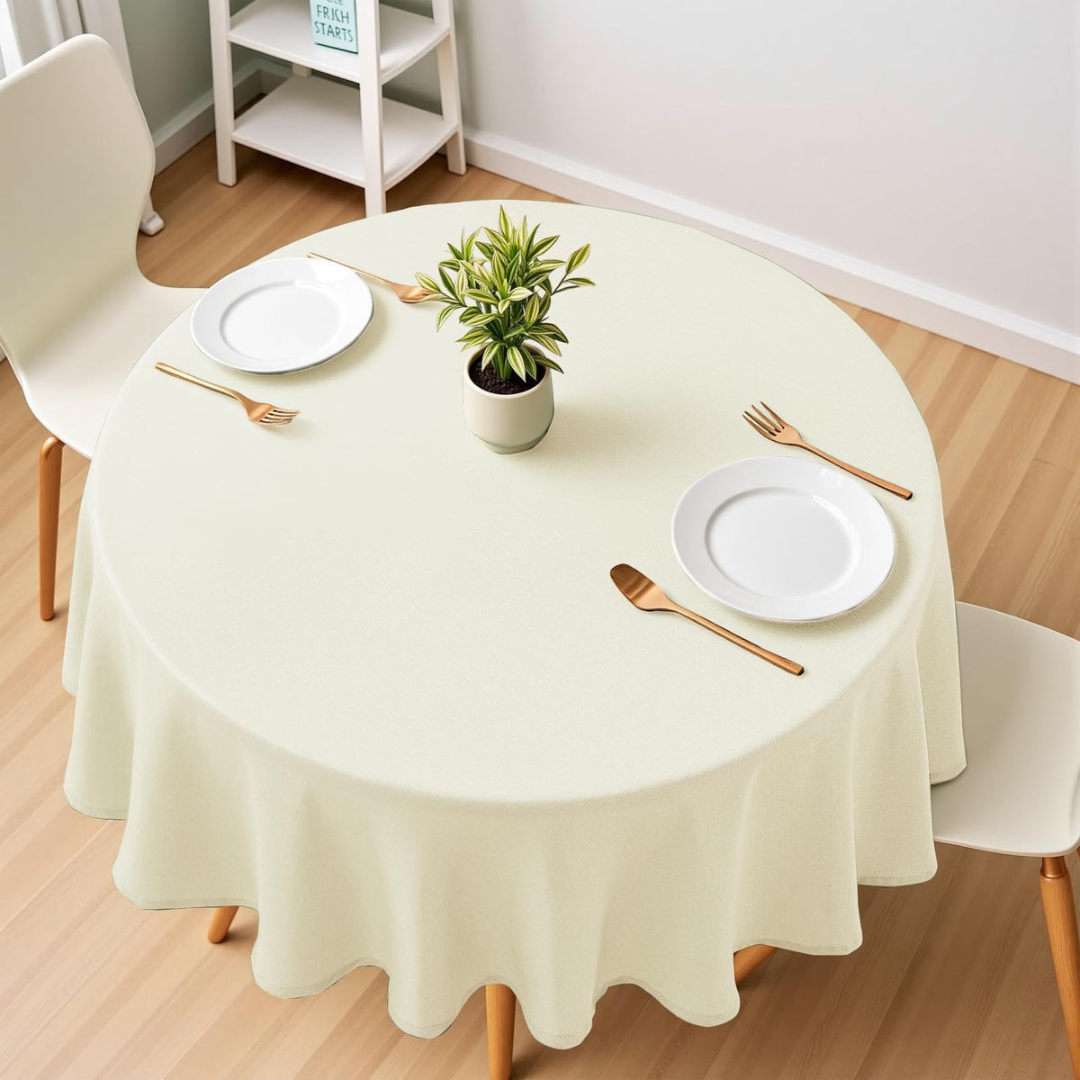 Textured Round Tablecloth Ivory 54 Inch Fall Table Cloth 2-4 Seats