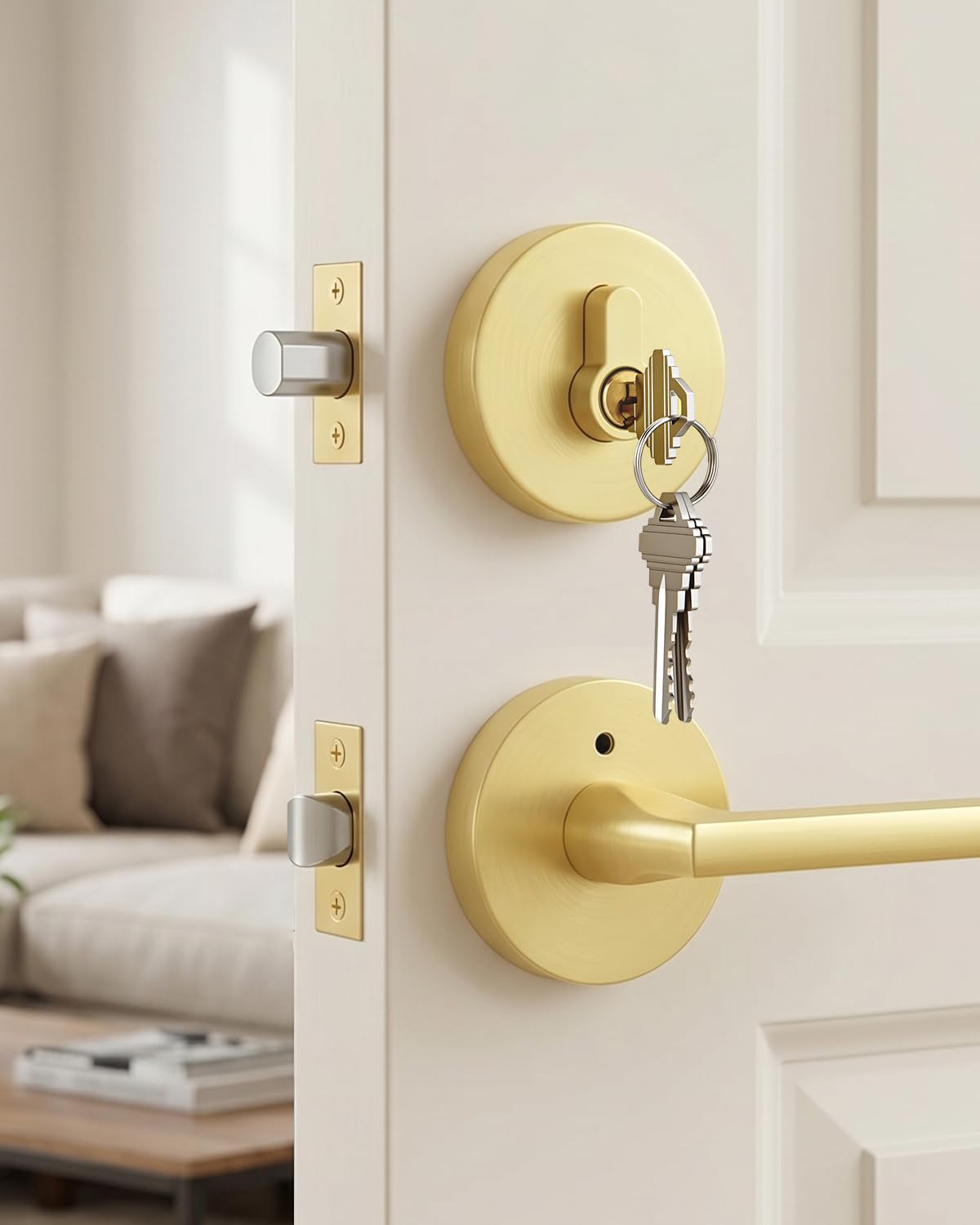 Matte Black Exterior Door Handle with Deadbolt and Privacy 1Pack