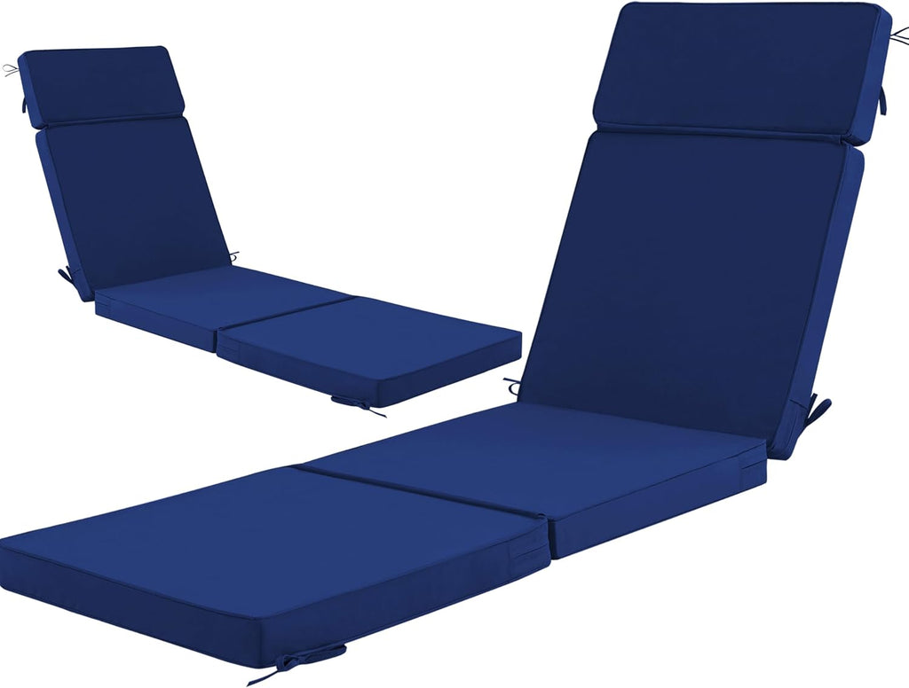 72 x 21 Inch Outdoor Chaise Lounge Cushions Set of 2 - Removable Cover, 4-Section Design, Water-Repellent &