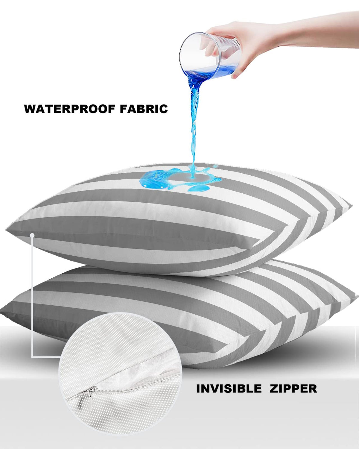 Outdoor Pillows 26x26 Waterproof Outdoor Pillow Covers Gray White Stripes Polyester Throw Pillow Covers Garden