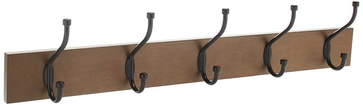 Rectangular Farmhouse Wall-Mounted Coat Rack, Storage Organizer, 5 Hooks, Barnwood