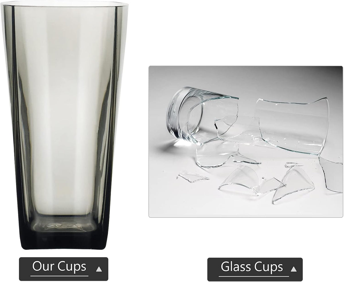 20-Ounce Reusable Plastic Water Tumbler, Clear Shatterproof Drinking Glasses, BPA Free, Set of 6 (20 Oz, Gray)