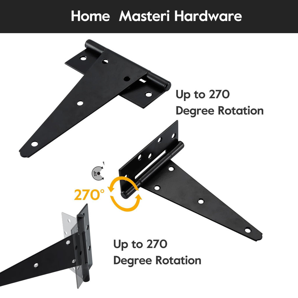10" Heavy Duty Gate Hinges, 4 Pack T Strap Hinges