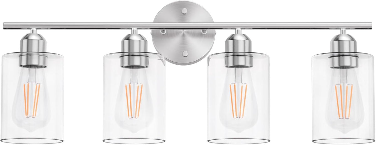 Bathroom Vanity Light Fixtures Brushed Nickel,4 Lights Rustic Farmhouse Vanity Bar Lighting Over Mirror Modern