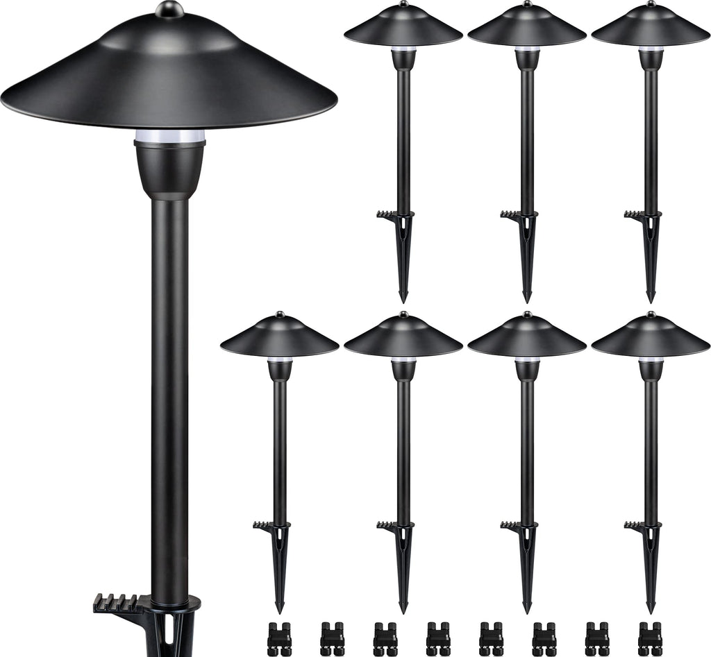 3W Low Voltage Pathway Lights, 8-Pack 3000K 12-24V Classic Aluminum
