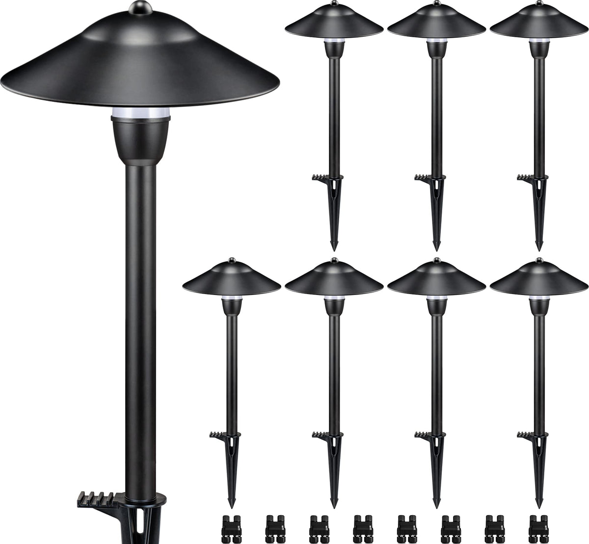 3W Low Voltage Pathway Lights, 8-Pack 3000K 12-24V Classic Aluminum