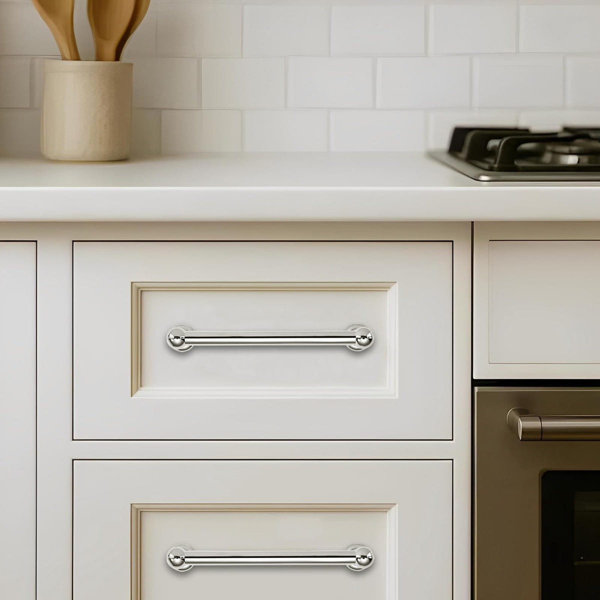10 Pack 5 inch(128mm) Hole Center Vibrant Polished Nickel Cabinet Pulls Solid Heavy-Duty Kitchen Cabinet Hardware