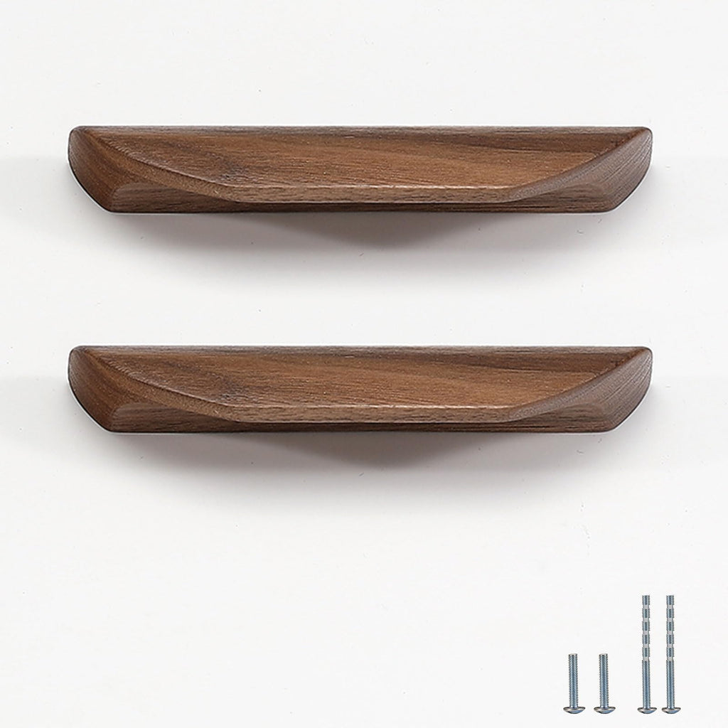 6 pcs Walnut Wood Square Angle 4.41 in Wooden Windbreaker Cabinet Door Handle Wooden Antique Style Long Walnut