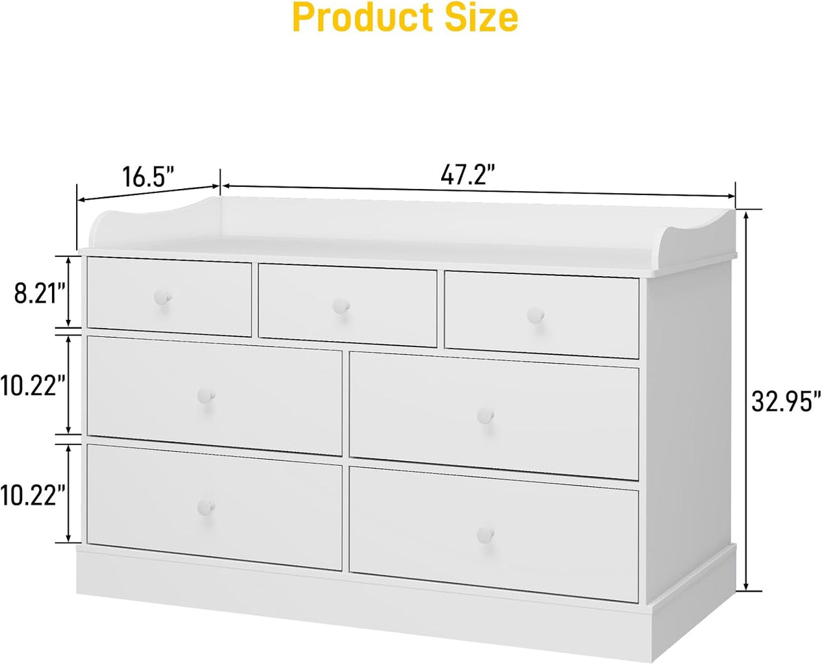 Kids Dresser Cabinet with 7 Drawers, Changing Table , White Chest of Drawers, Baby Dresser, Kids Bedroom Furniture