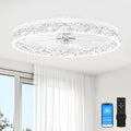 23.6" Flush Mount Chandelier Ceiling Fan with Light & Remote