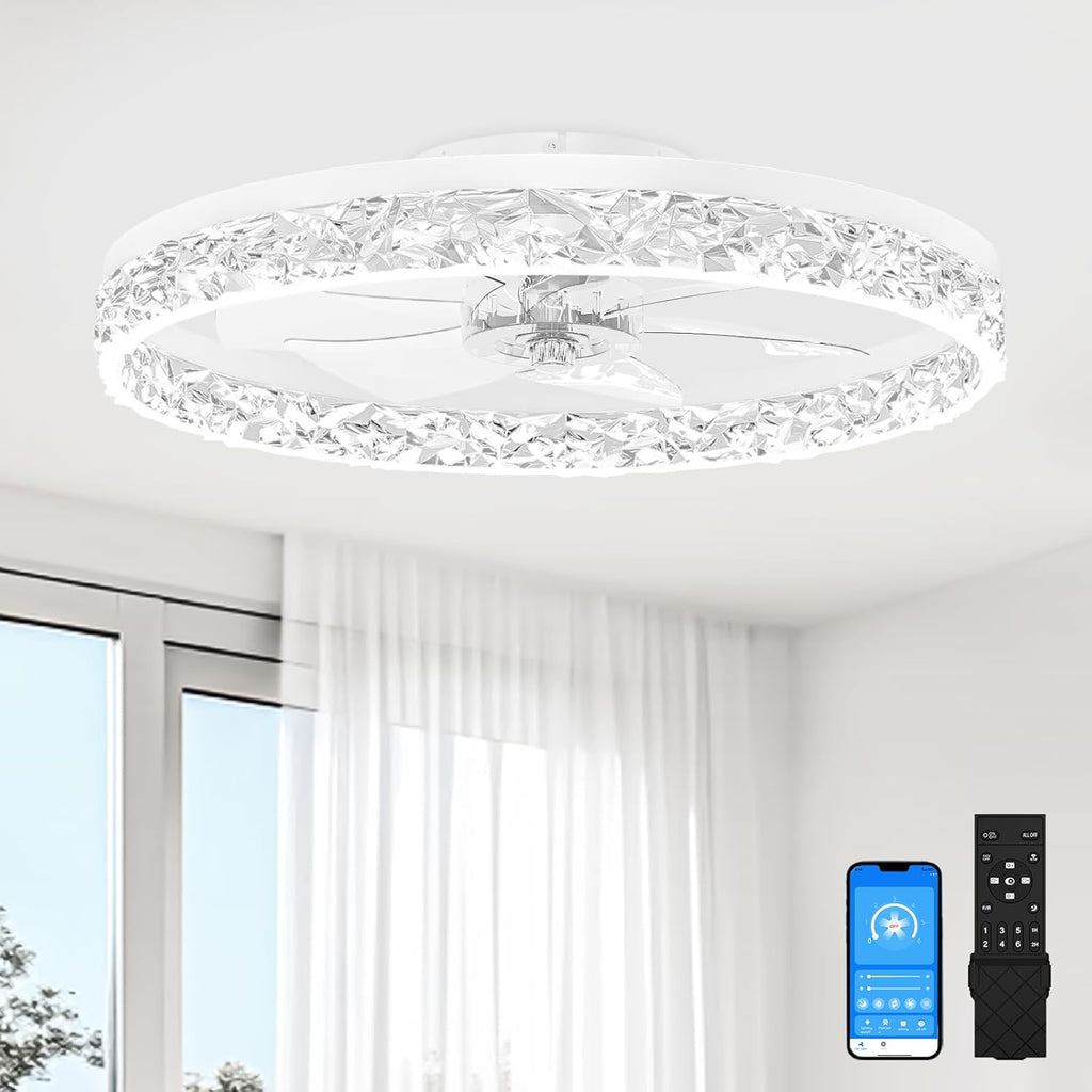 23.6" Flush Mount Chandelier Ceiling Fan with Light & Remote