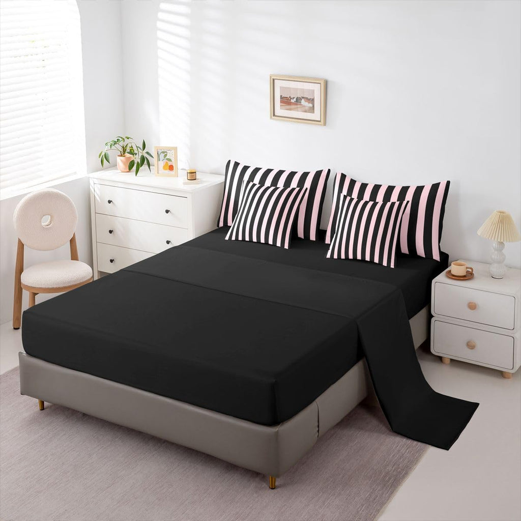 Pink and Black Striped Bedding Set Stripes Comforter Set
