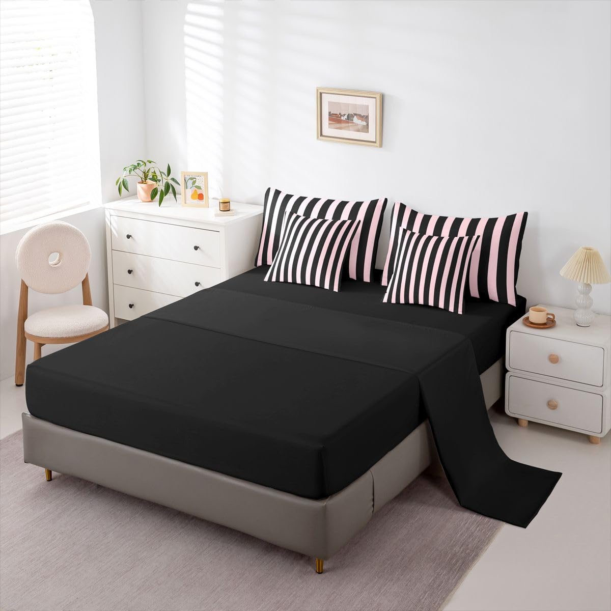 Pink and Black Striped Bedding Set Stripes Comforter Set