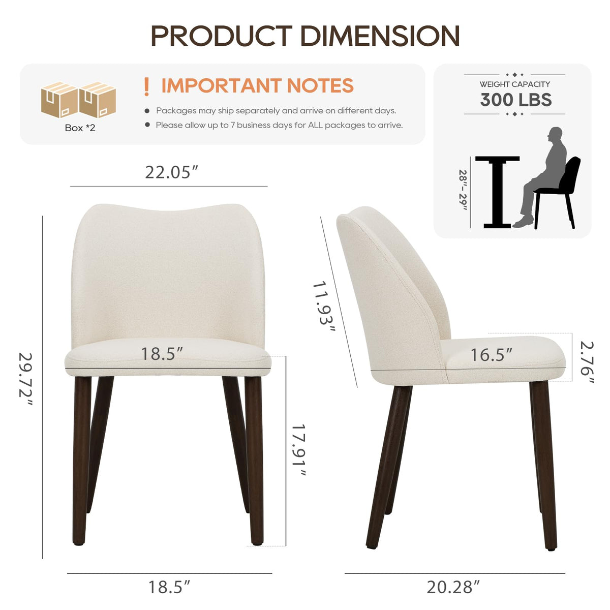 Upholstered Set of 4, Modern Kitchen & Dining Room Chairs with Curved Back, Fabric Padded Seat and Solid Wood Legs
