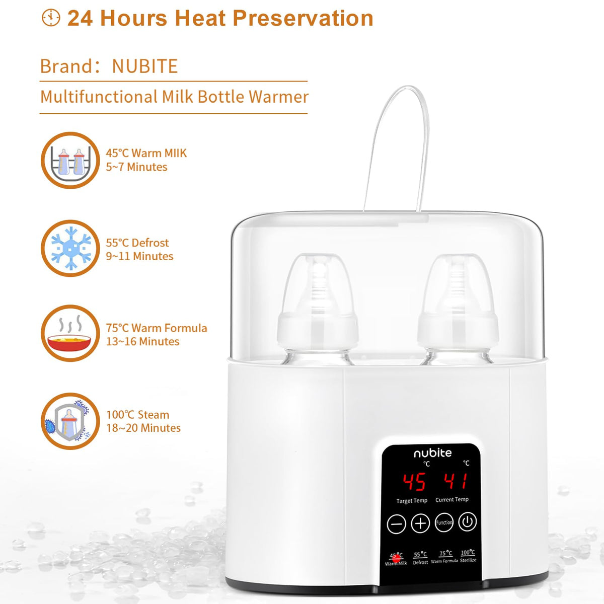 Double Baby Bottle Warmer 24H Constant Mode for All Bottles, Breastmilk Baby Milk Heater, Heating Baby Food, Formula