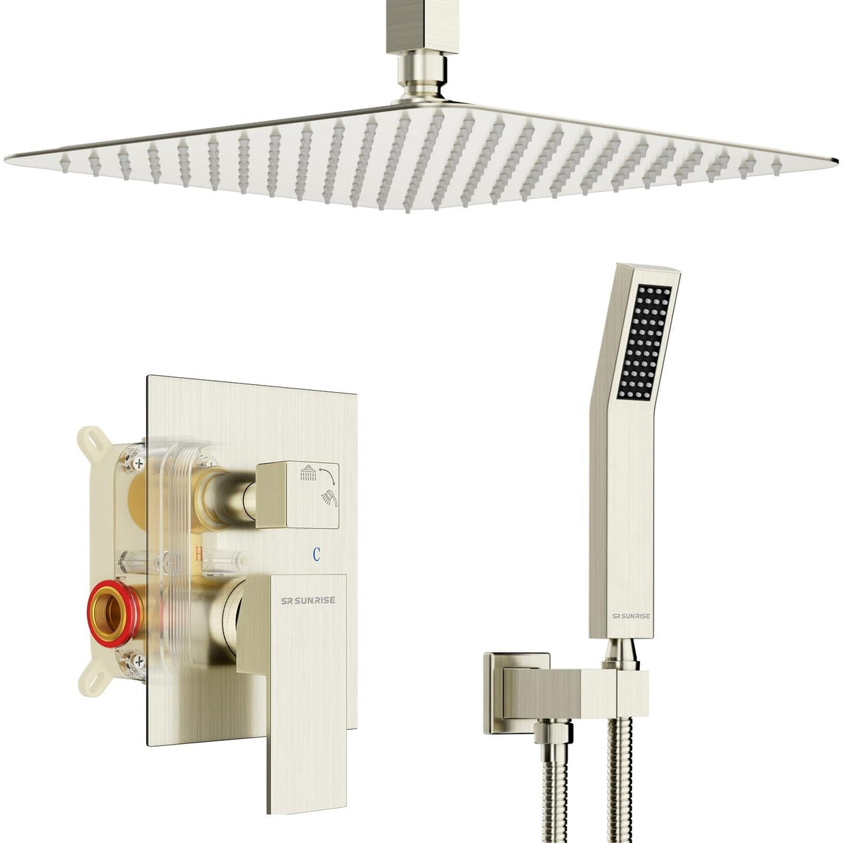 12 Inch Ceiling Mount Rain Shower System,Brushed Nickel