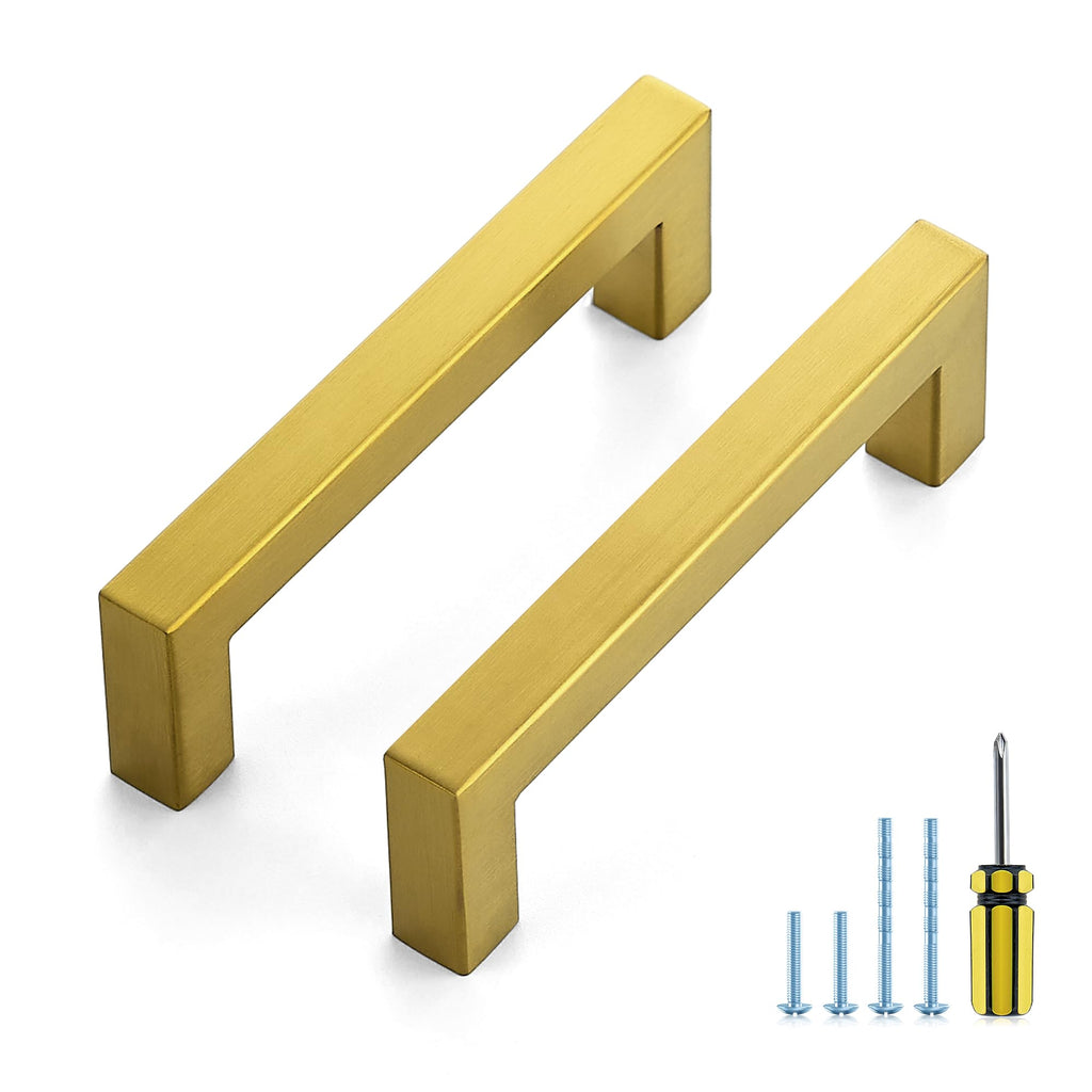Gold Square Pulls Cabinet Handles,4 Inch,5 Pack