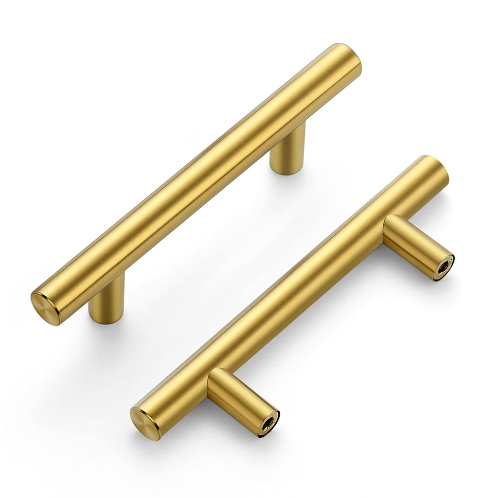 Cabinet Handles, Brushed Brass,5" Length,3" Hole Center,25 Pack