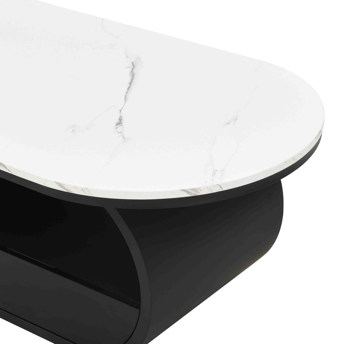 Inspired Saarinen Style Faux Marble Oval Coffee Table with Storage Drawer Pedestal Base