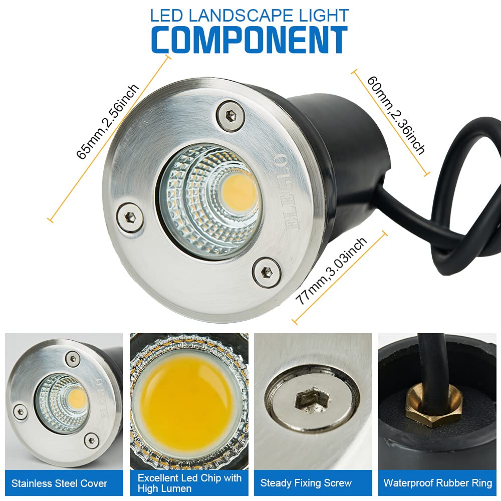 Low Voltage Landscape Lighting,LED Well Light Outdoor 12-24V AC/DC In-Ground Lights IP67 Waterproof Warm White Paver