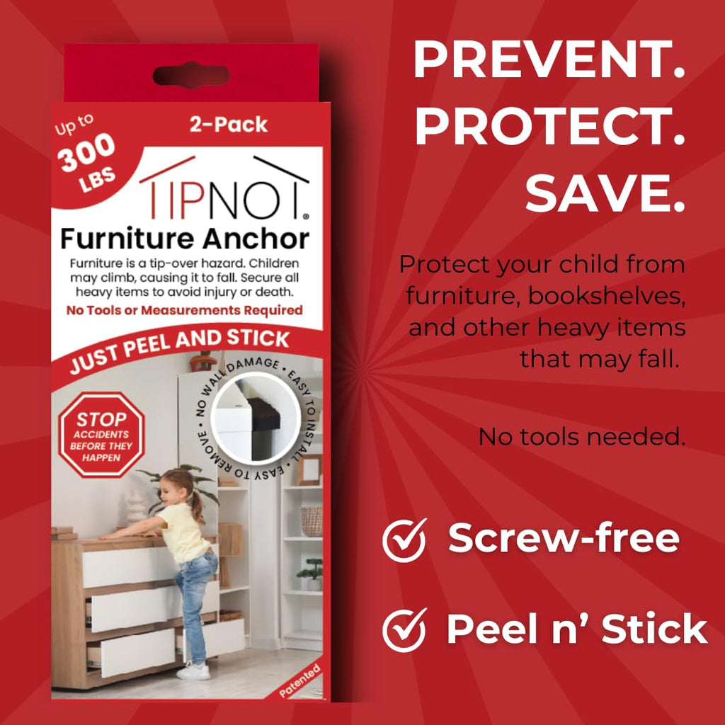 Adhesive Furniture Anchor, No-Drill, Aesthetic & Invisible Once Installed, Anti-Tip Furniture Safety Anchor to