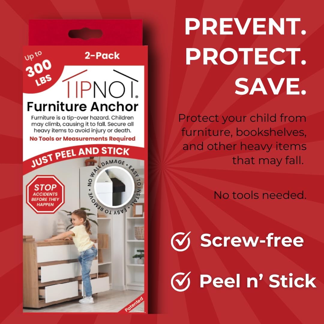 Adhesive Furniture Anchor, No-Drill, Aesthetic & Invisible Once Installed, Anti-Tip Furniture Safety Anchor to