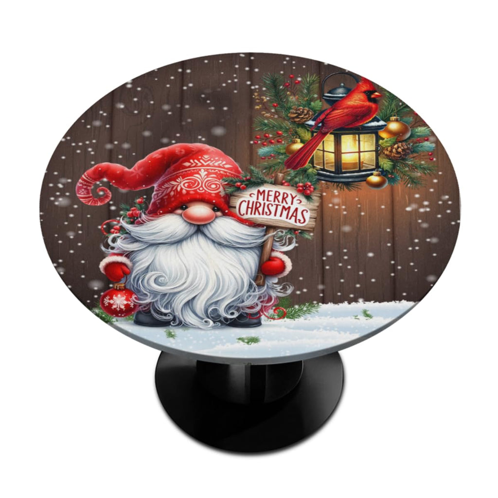 Christmas Decor Round Fitted Tablecloth with Elastic Xmas Gnomes Round Table Cover, Waterproof Non Slip Outdoor Table
