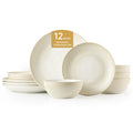 12-Piece Stoneware Dinnerware Set, Beige Reactive Glaze for 4