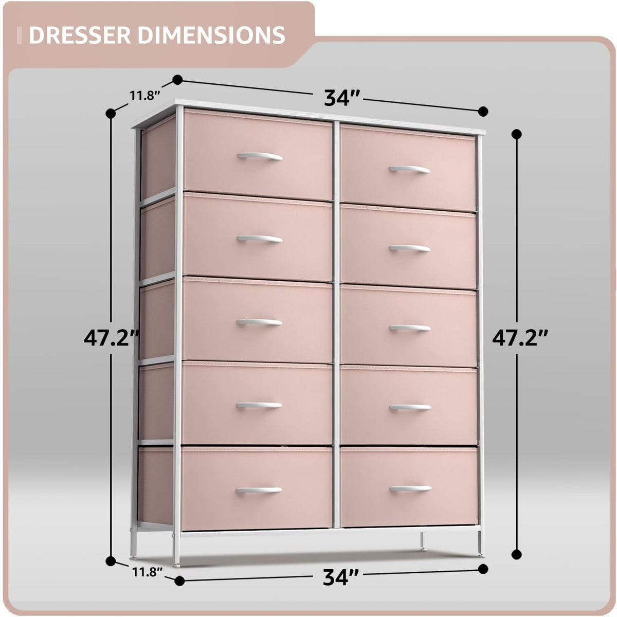 Kids Dresser with 10 Drawers - Storage Unit Organizer Chest for Clothes - Bedroom, Kids Room, Nursery, & Closet