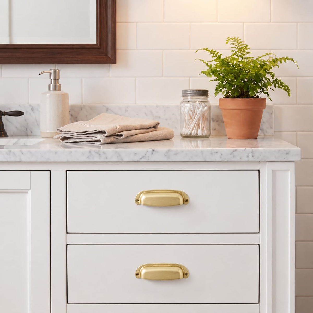 10 Pack 3-3/4"(96mm) Hole Center Retro Brushed Gold Drawer Pulls Satin Gold Cabinet Bin Cup Pulls Bathroom Hardware