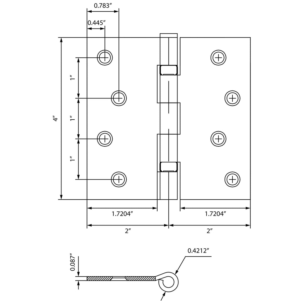 4" Ball-Bearing Door Hinges, Square Corner, Antique Brass, 3-Pack