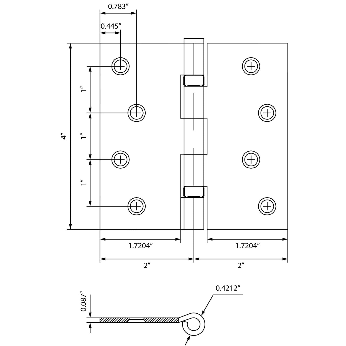 4" Ball-Bearing Door Hinges, Square Corner, Antique Brass, 3-Pack