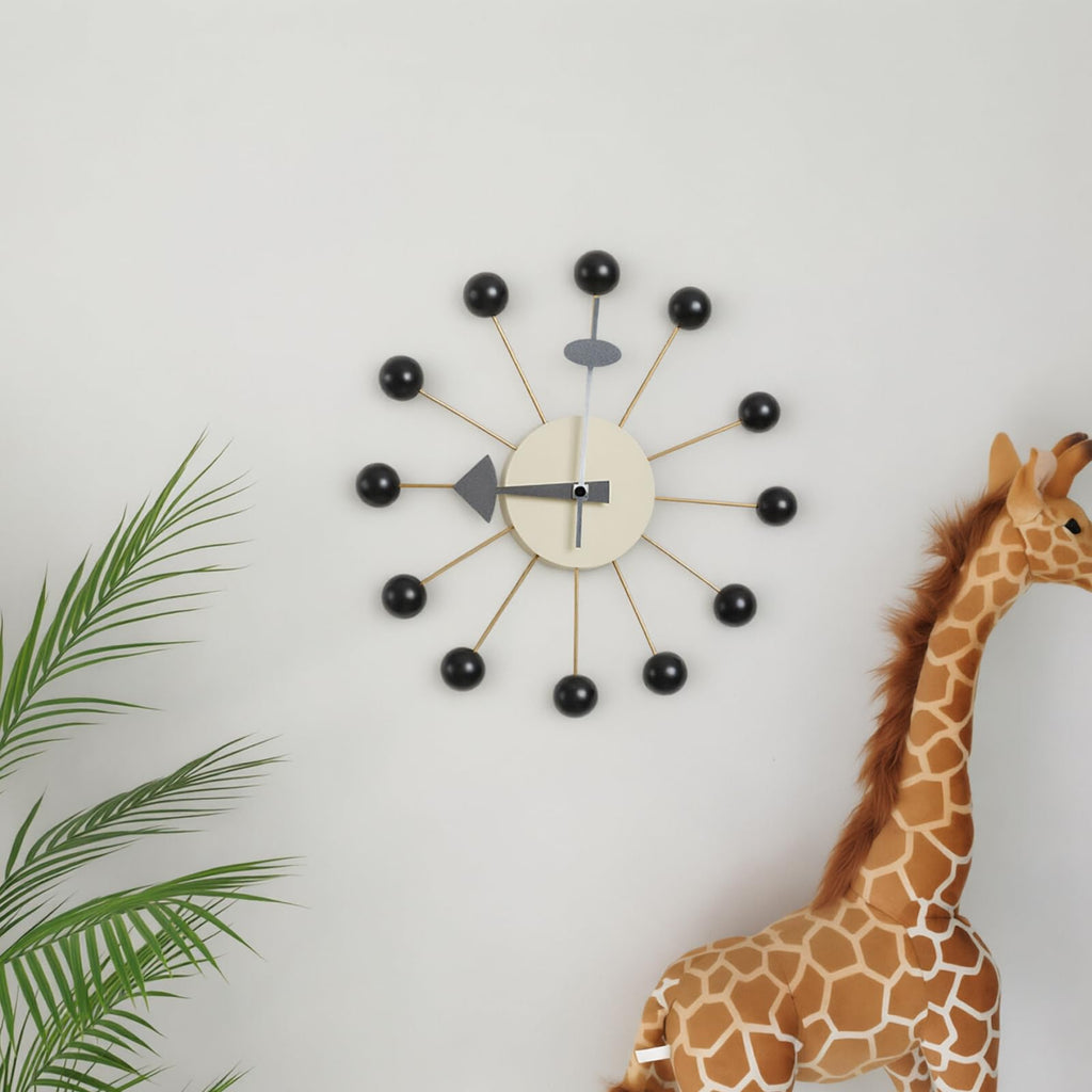 Inspired Nelson Style Modern Mid Century Retro Design Solid Wood Wall Ball Clock Black