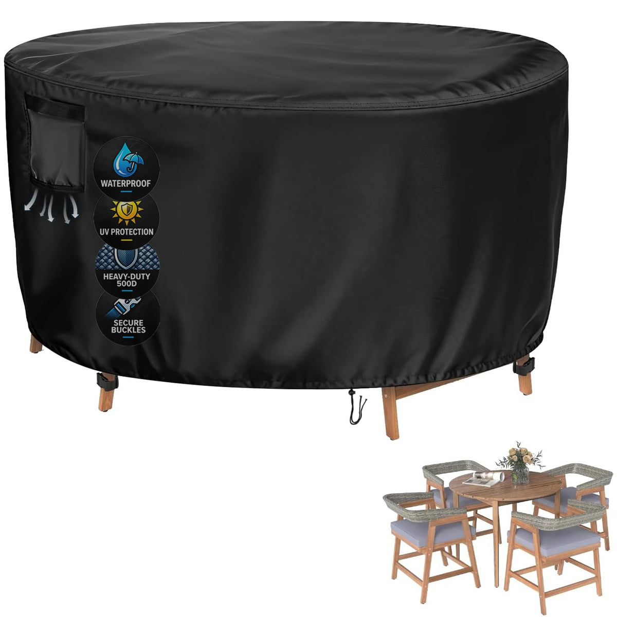 Extra-Large Round Patio Furniture Cover 84in Dia x 36in H