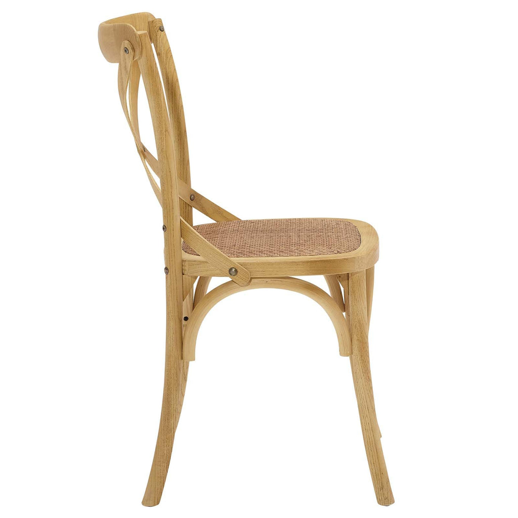Gear Rustic Modern Farmhouse Elm Wood Rattan Dining Chair in Natural