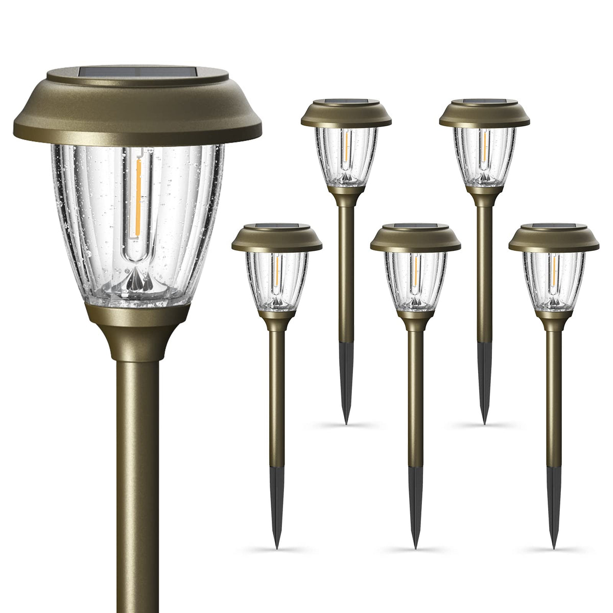 Solar Lights Outdoor 6 PCS, 10/25 LM 2 Lighting Modes Garden Lights