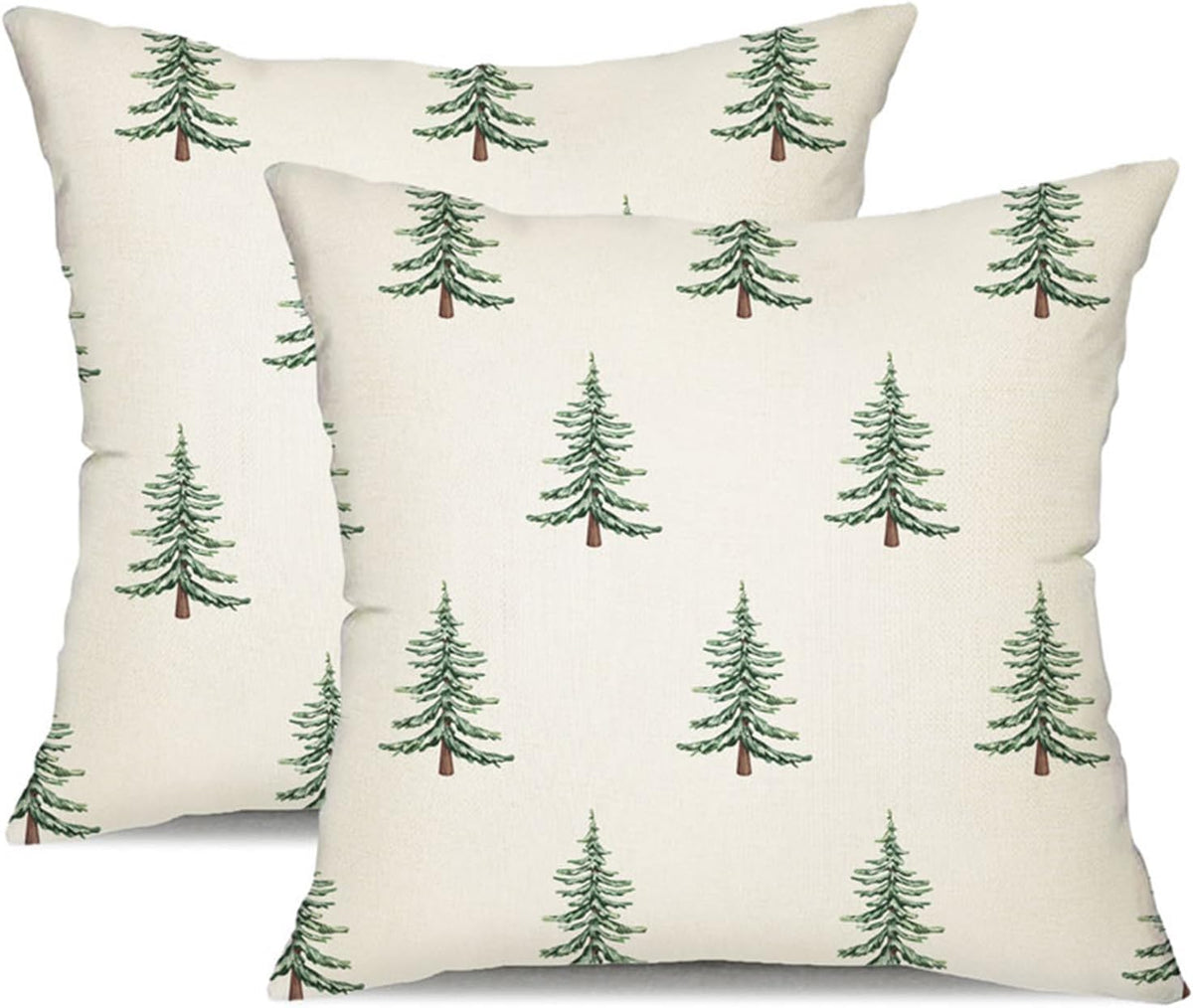 Christmas Pillow Covers 20x20 inch Christmas Tree Decorative White Throw Pillow Covers Winter Famliy - Set of 2