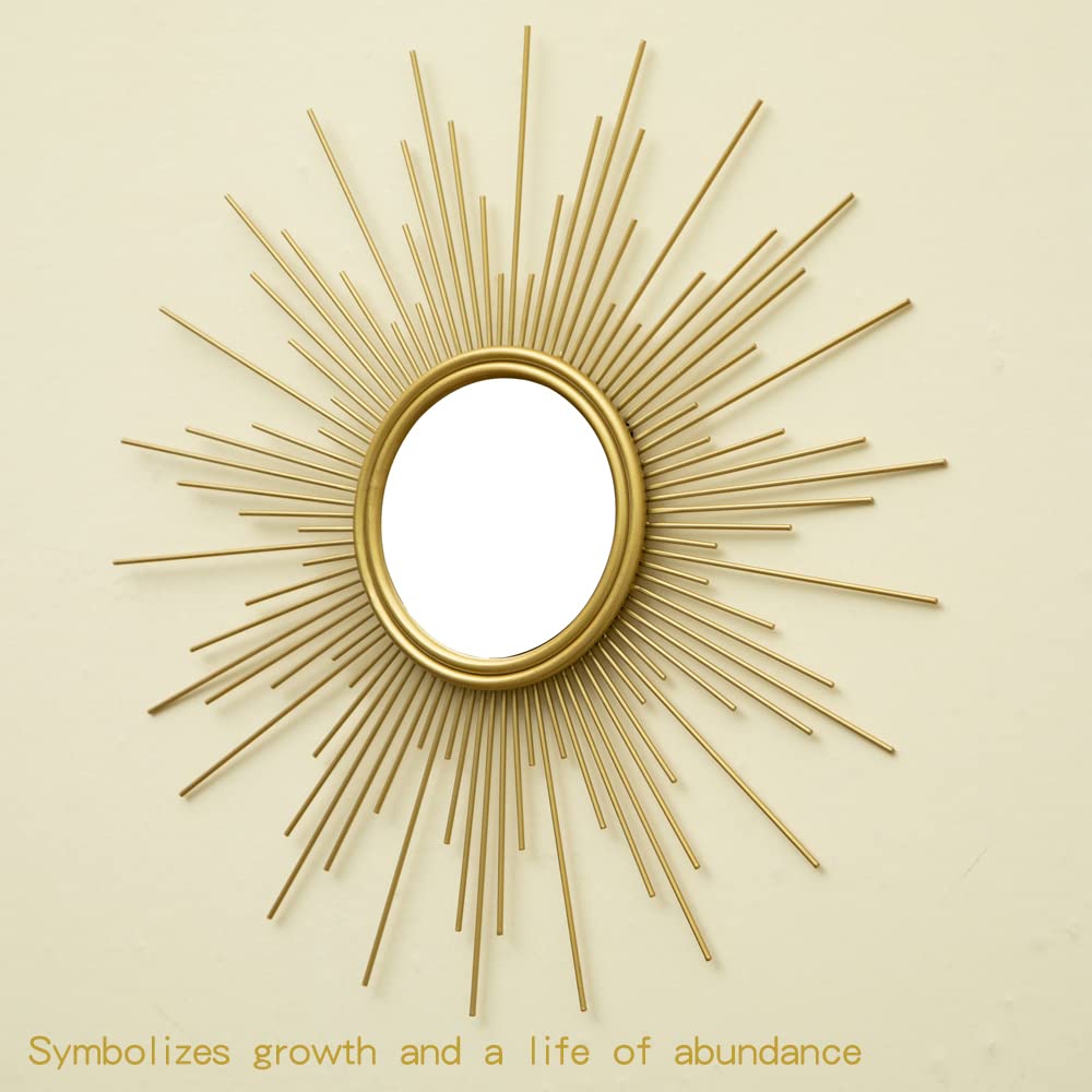 Sunburst Mirror, 24" Boho Mirror, Gold Sun Decorative Mirrors for Wall Decor, Small Mid Century Modern Small Living