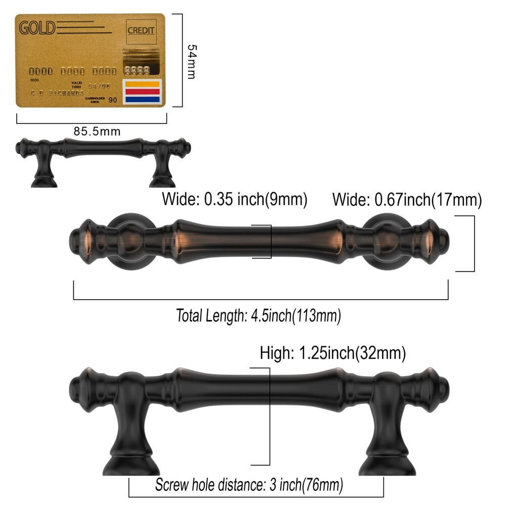 10 Pack Oil Rubbed Bronze Cabinet Pulls 3"