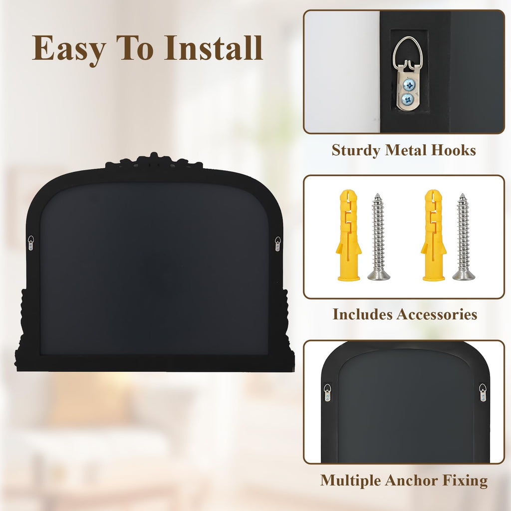 Wall Beaded Mirror, 36 x 27 Inch Round Top Right Angle Wall Mirror, Tempered Glass, Rust Resistant, Horizontally or