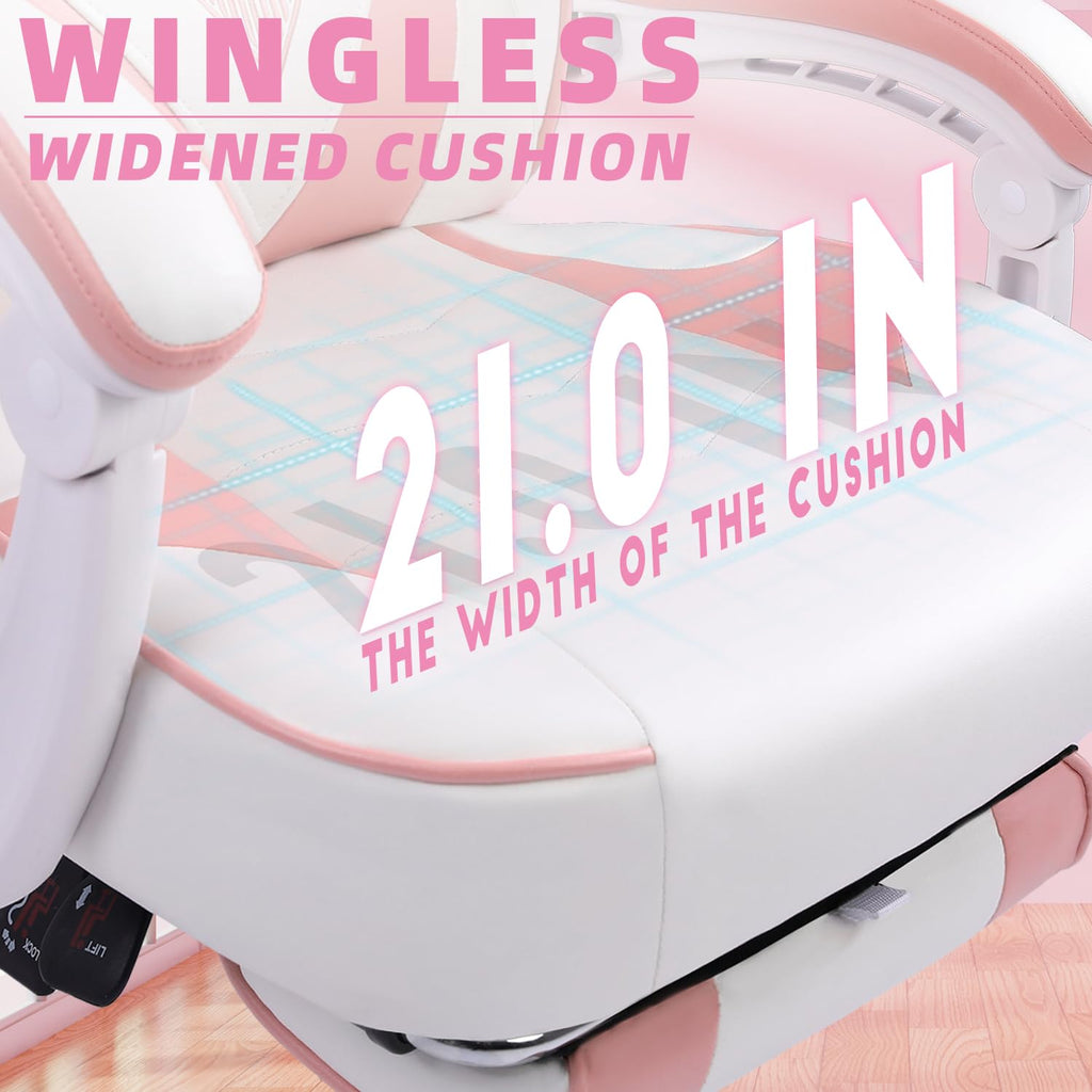Gaming Chair, High Back Pink Gaming Chair with Footrest and Massage, Gaming Chairs for Adults with Pocket Spring