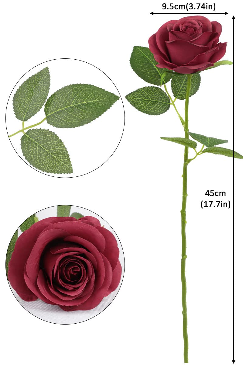 30pcs Burgundy Flowers Fake Roses Artificial Flowers Faux Roses