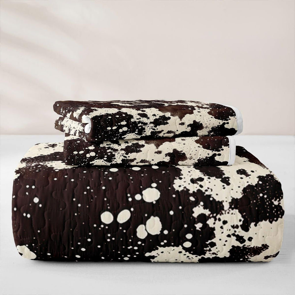 Brown Cowhide Print Quilt Bedding Set Simulated Cow Fur Print Lightweight Quilt Set Rustic Farmhouse Coverlet