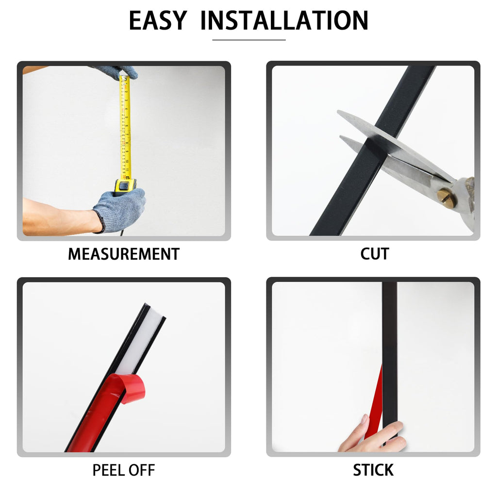 Glossy Black Peel and Stick PVC Molding Trim, Flexible DIY Wall Accent Strip for Mirror Frame, Cabinet, Edges &