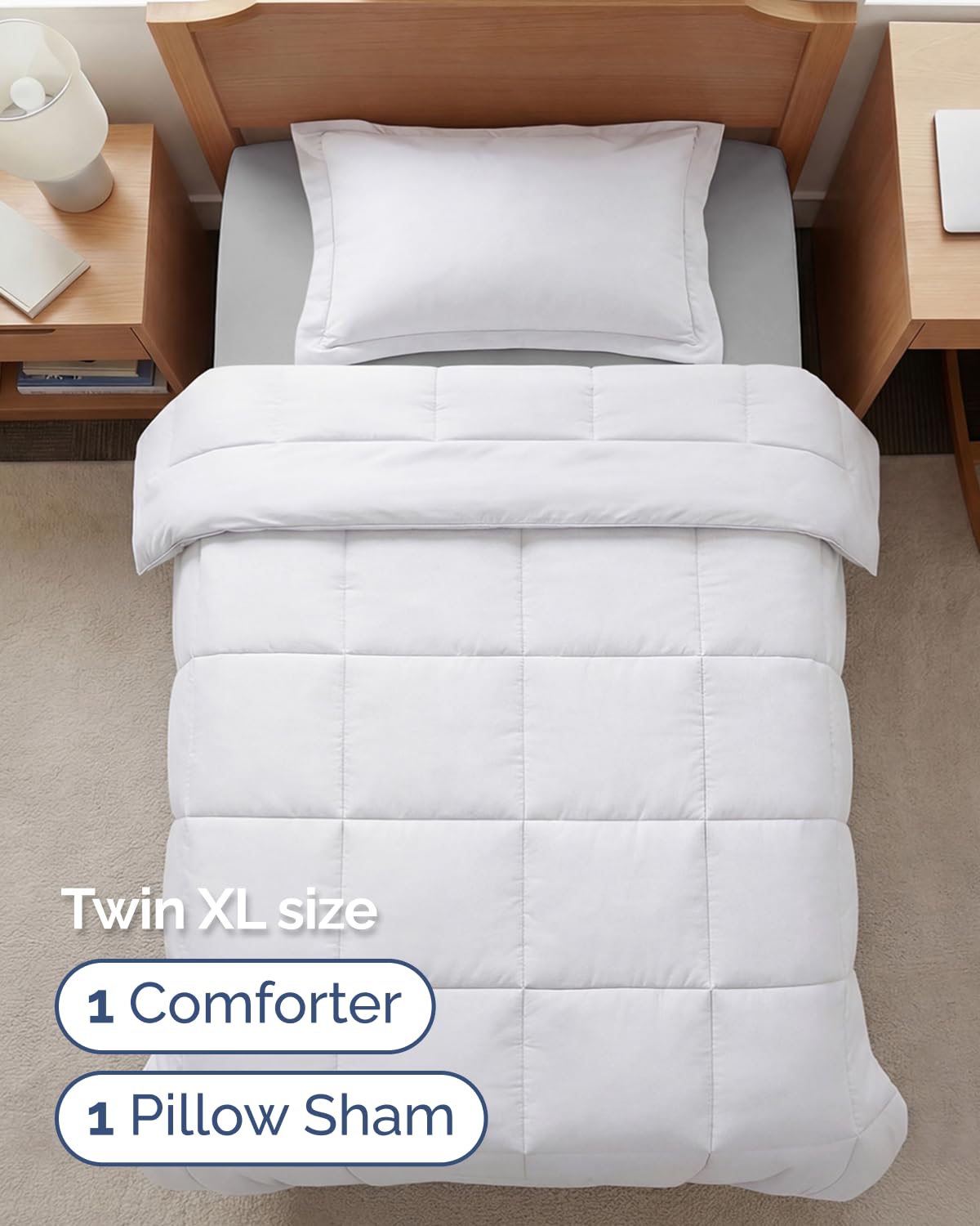 XL Comforter Set - White Bedding for All Seasons - 2 Piece Bed Set
