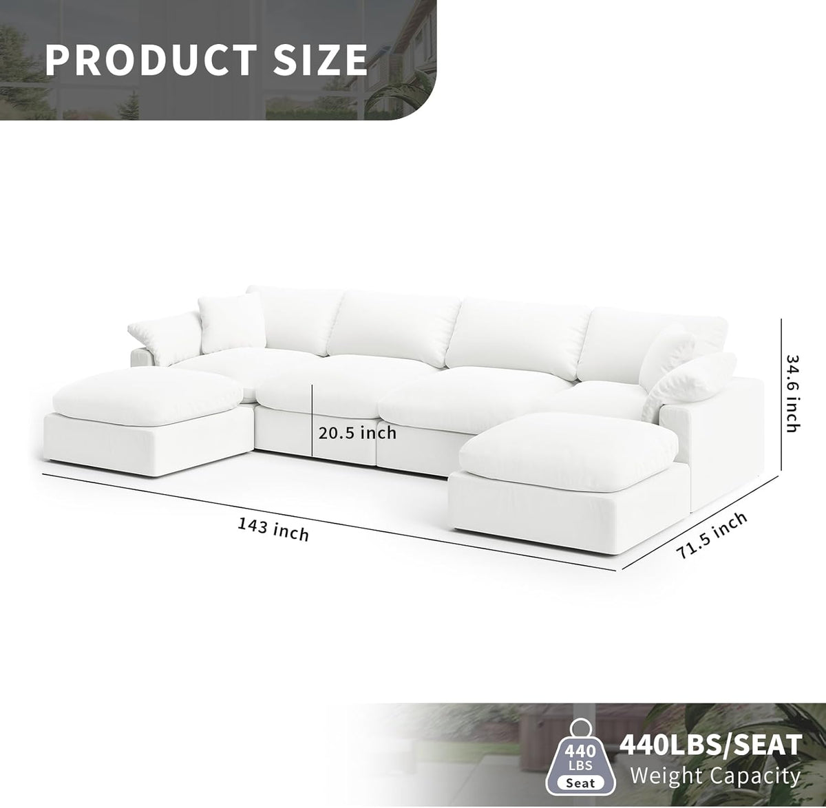 Cloud Modular Sectional Sofa, Oversized Convertible Modular Cloud Couch, Down Feather Filled Sectional Sofa Comfy Upholstered Deep Seat Couches for Living Room, Sofa Covers Washable & Replaceable